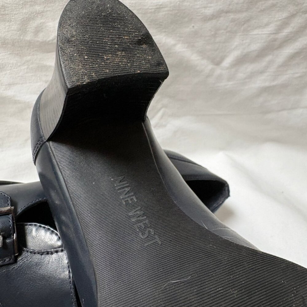 Nine West Navy Leather Heeled Loafers – Size 6 - Picture 4 of 10